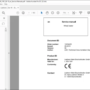 Liebherr L 509 1581 Wheel Loader Service Manual - PDF DOWNLOAD