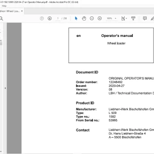 Liebherr L 509 1582 Wheel Loader Operator's Manual 53995 - PDF DOWNLOAD