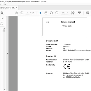 Liebherr L 509 1582 Wheel Loader Service Manual - PDF DOWNLOAD