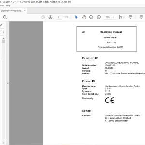 Liebherr L 514 1115 Wheel Loader Operating Manual SN 24020 - PDF DOWNLOAD