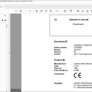 Liebherr L 514 1583 Wheel Loader Operator's Manual 41988 - PDF DOWNLOAD