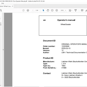 Liebherr L 514 1663 Wheel Loader Operator's Manual 41988 - PDF DOWNLOAD