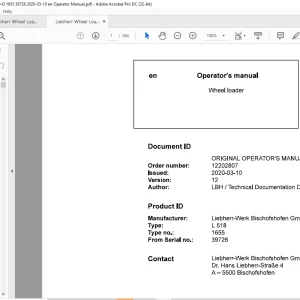 Liebherr L 518 1655 Wheel Loader Operator's Manual SN 39726 - PDF DOWNLOAD