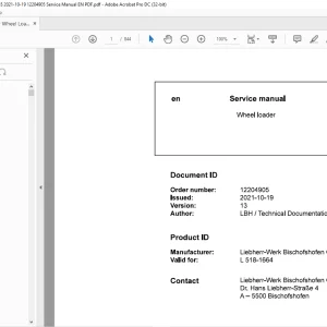 Liebherr L 518 1664 Wheel Loader Service Manual - PDF DOWNLOAD