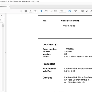 Liebherr L 518 1664 Wheel Loader Service Manual - PDF DOWNLOAD