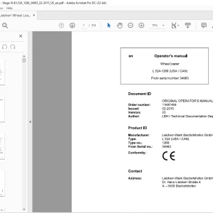 Liebherr L 524 1266 (USA / CAN) Wheel Loader Operator's Manual 34983 - PDF DOWNLOAD