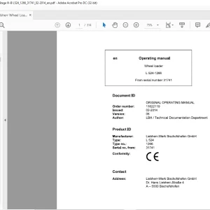 Liebherr L 524 1266 Wheel Loader Operator's Manual SN 31741 - PDF DOWNLOAD