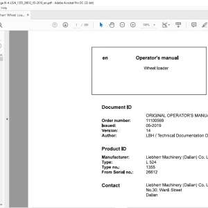 Liebherr L 524 1355 Wheel Loader Operator's Manual SN 26612 - PDF DOWNLOAD