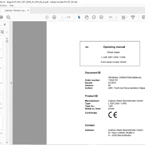 Liebherr L 528 1267 (USA / CAN) Wheel Loader Operating Manual SN 25345 - PDF DOWNLOAD