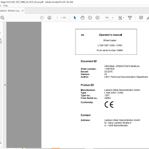 Liebherr L 528 1267 (USA / CAN) Wheel Loader Operator's Manual SN 34983 - PDF DOWNLOAD