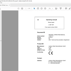 Liebherr L 528 1267 Wheel Loader Operating Manual SN 25345 - PDF DOWNLOAD