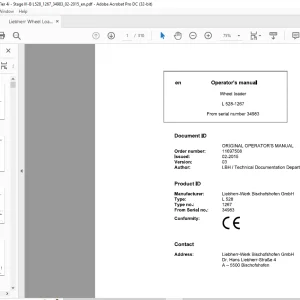 Liebherr L 528 1267 Wheel Loader Operator's Manual SN 34983 - PDF DOWNLOAD