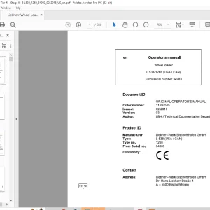 Liebherr L 538 1268 (USA / CAN) Wheel Loader Operator's Manual SN 34983 - PDF DOWNLOAD