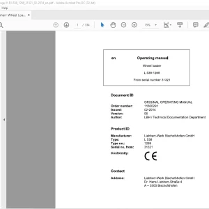 Liebherr L 538 1268 Wheel Loader Operating Manual SN 31321 - PDF DOWNLOAD