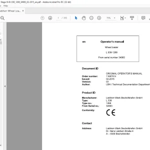 Liebherr L 538 1268 Wheel Loader Operator's Manual SN 34983 - PDF DOWNLOAD