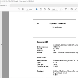 Liebherr L 538 1493 Wheel Loader Operator's Manual SN 31405 - PDF DOWNLOAD