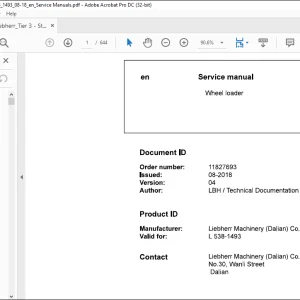 Liebherr L 538 1493 Wheel Loader Service Manual - PDF DOWNLOAD