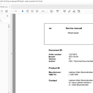 Liebherr L 538 1854 Wheel Loader Service Manual - PDF DOWNLOAD