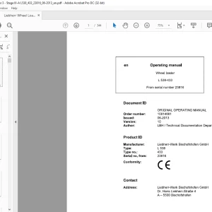 Liebherr L 538 433 Wheel Loader Operating Manual SN 23816 - PDF DOWNLOAD