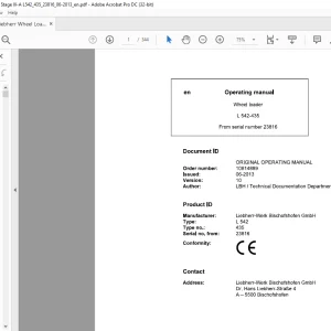 Liebherr L 542 435 Wheel Loader Operating Manual SN 23816 - PDF DOWNLOAD