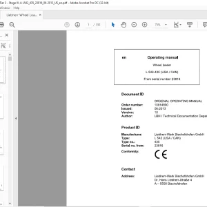 Liebherr L 542 (USA / CAN) 435 Wheel Loader Operating Manual SN 23816 - PDF DOWNLOAD
