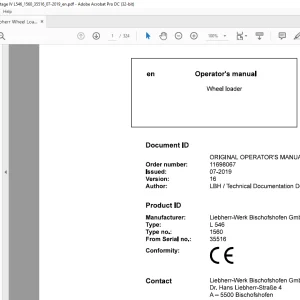 Liebherr L 546 1560 Wheel Loader Operator's Manual SN 35516 - PDF DOWNLOAD