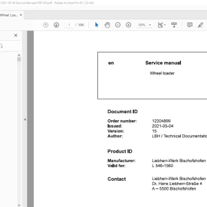 Liebherr L 546 1560 Wheel Loader Technical Service Manual PDF
