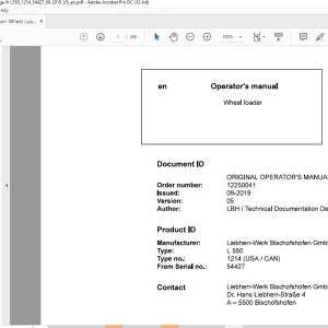 Liebherr L 550 1214 (USA  CAN) Wheel Loader Operator's Manual SN 54427 - PDF DOWNLOAD