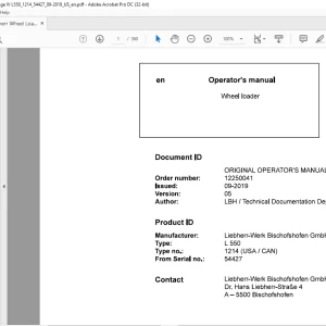 Liebherr L 550 1214 (USA / CAN) Wheel Loader Operator's Manual SN 54427 - PDF DOWNLOAD