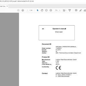 Liebherr L 550 1214 Wheel Loader Operator's Manual SN 40314 - PDF DOWNLOAD