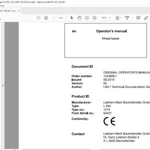 Liebherr L 550 1214 Wheel Loader Operator's Manual SN 54427 - PDF DOWNLOAD