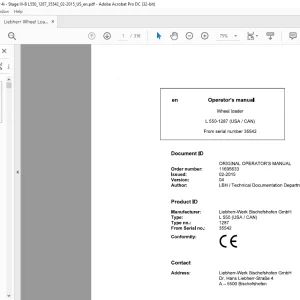 Liebherr L 550 1287 (USA / CAN) Wheel Loader Operator's Manual SN 35542 - PDF DOWNLOAD