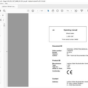 Liebherr L 550 1287 Wheel Loader Operating Manual SN 34468 - PDF DOWNLOAD