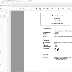 Liebherr L 550 1287 Wheel Loader Operator's Manual 35542 - PDF DOWNLOAD