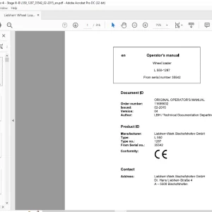 Liebherr L 550 1287 Wheel Loader Operator's Manual SN 35542 - PFD DOWNLOAD