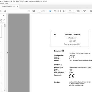 Liebherr L 550 1287 Wheel Loader Operator's Manual SN 40349 - PDF DOWNLOAD