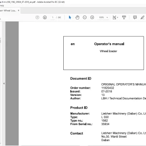 Liebherr L 550 1562 Wheel Loader Operator's Manual SN 35934 - PDF DOWNLOAD