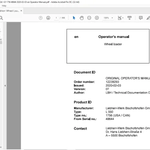 Liebherr L 550 1756 (USA  CAN) Wheel Loader Operator's Manual 48644 - PDF DOWNLOAD
