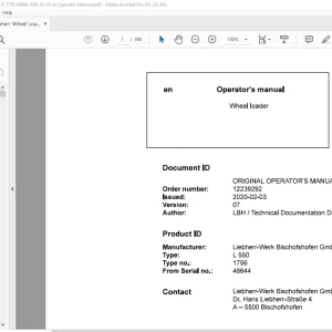 Liebherr L 550 1756 Wheel Loader Operator's Manual SN 48644 - PDF DOWNLOAD