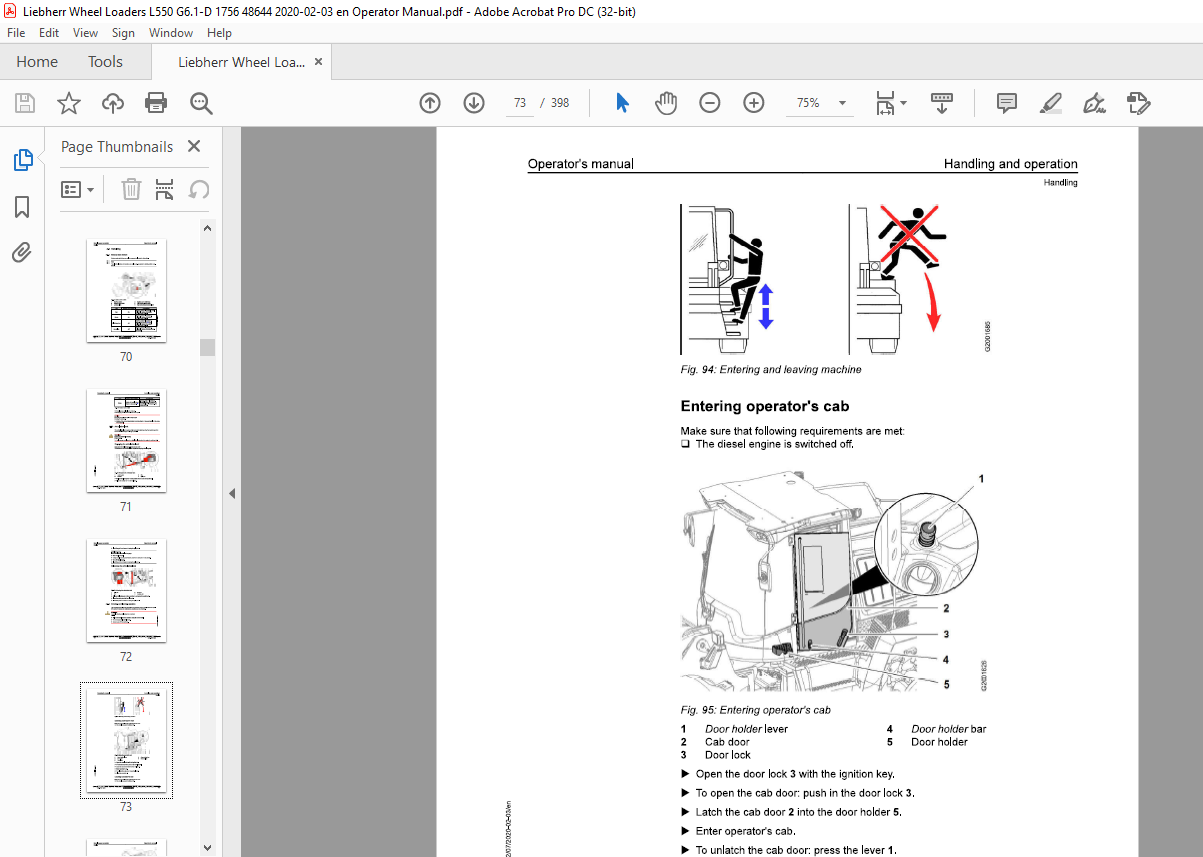 Liebherr L 550 1756 Wheel Loader Operator's Manual SN 48644 - PDF ...