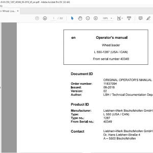 Liebherr L 550 (USA / CAN) 1287 Wheel Loader Operator's Manual SN 40349 - PDF DOWNLOAD