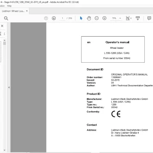 Liebherr L 556 1288 (USA / CAN) Wheel Loader Operator's Manual SN 35542 - PDF DOWNLOAD
