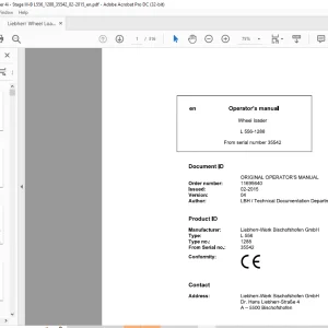 Liebherr L 556 1288 Wheel Loader Operator's Manual SN 35542 - PDF DOWNLOAD