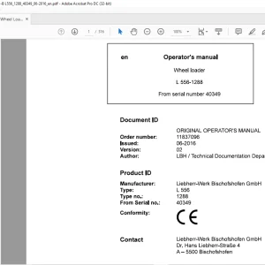 Liebherr L 556 1288 Wheel Loader Operator's Manual SN 40349 - PDF DOWNLOAD