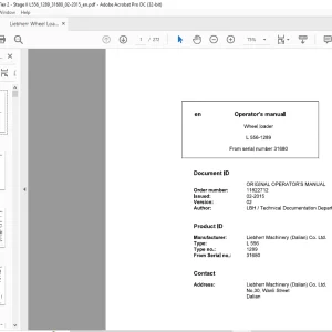Liebherr L 556 1289 Wheel Loader Operator's Manual SN 31680 - PDF DOWNLOAD