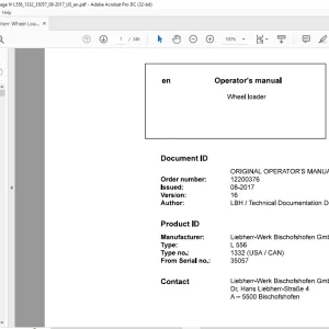 Liebherr L 556 1332 (USA / CAN) Wheel Loader Operator's Manual SN 35057 - PDF DOWNLOAD