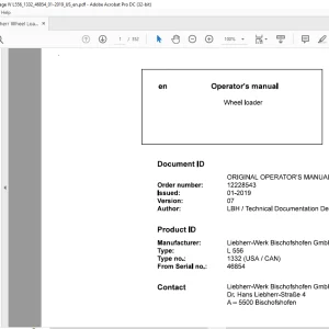 Liebherr L 556 1332 (USA / CAN) Wheel Loader Operator's Manual SN 46854 - PDF DOWNLOAD