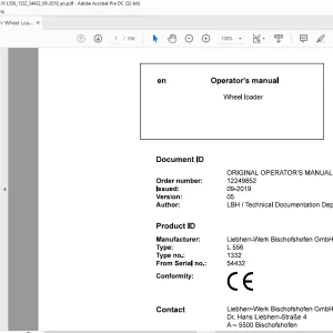 Liebherr L 556 1332 Wheel Loader Operating Manual SN 54432 - PDF DOWNLOAD