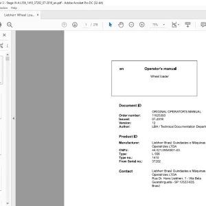 Liebherr L 556 1410 Wheel Loader Operator's Manual SN 37202 - PDF DOWNLOAD