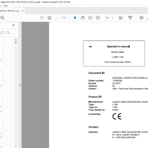 Liebherr L 566 1168 Wheel Loader Operator's Manual 35542 - PDF DOWNLOAD